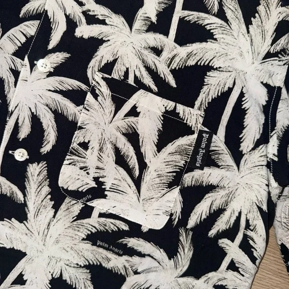 Palm Angels Palm Tree Print Black/White Button Down Shirt